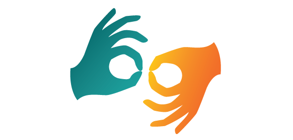 Symbol migającyhc rąk - informuje o możliwości skorzystania z tłumacza języka migowego